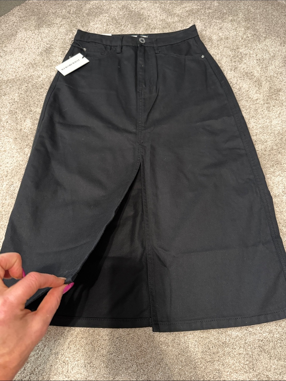 WeWoreWhat women's Black Cotton-Blend Midi Skirt with Front Slit - Picture 5 of 9